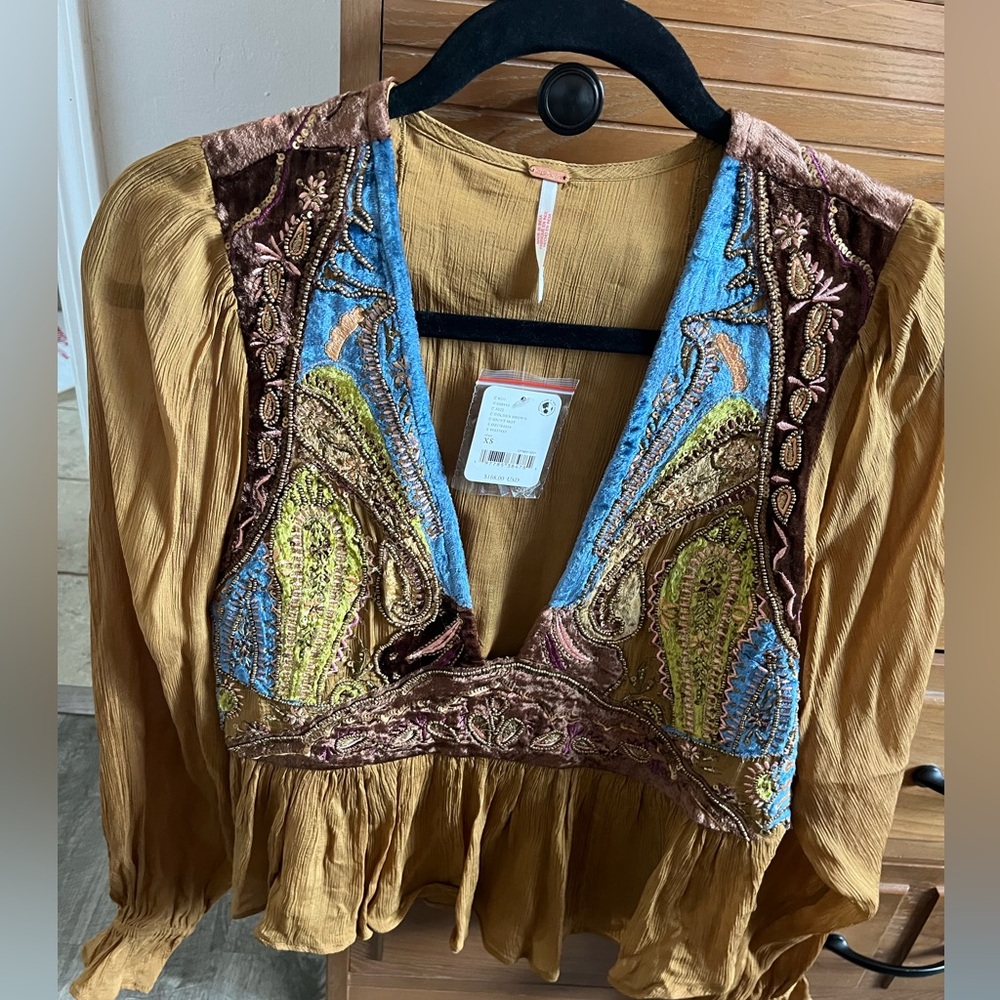 Free People Neaded and Embroidered Blouse